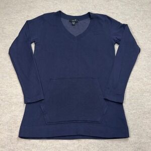 Red 23 Womens Navy Blue V-Neck Long Sleeve Kangaroo Pocket Tunic Top XS USA Made